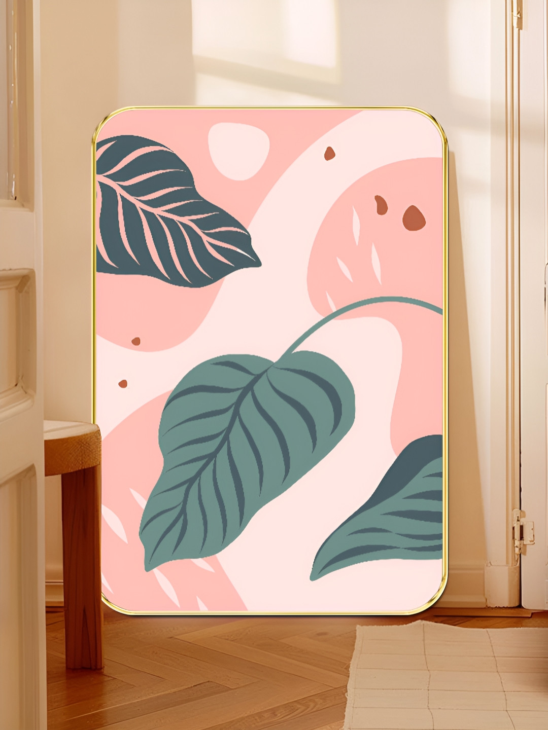 Myntra Elegant Homes Pink & Green Tropical Leaf Abstract Wooden Wall Art
