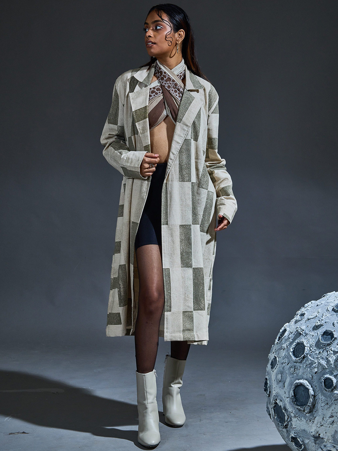 Banana Labs Women Checked Cotton Trench Coat