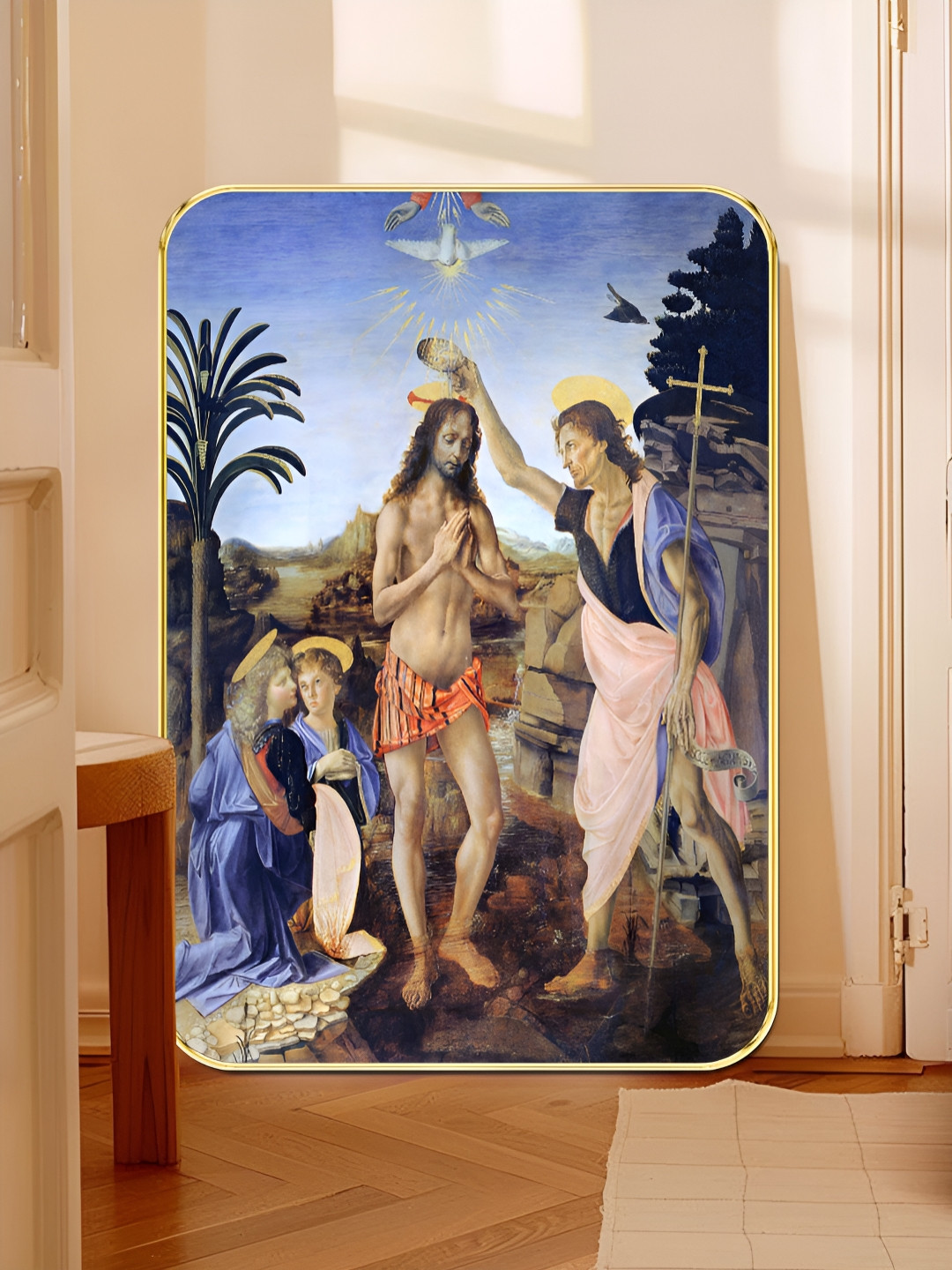Livin'luxe Blue & Beige The Baptism of Christ Printed Wooden Wall Art