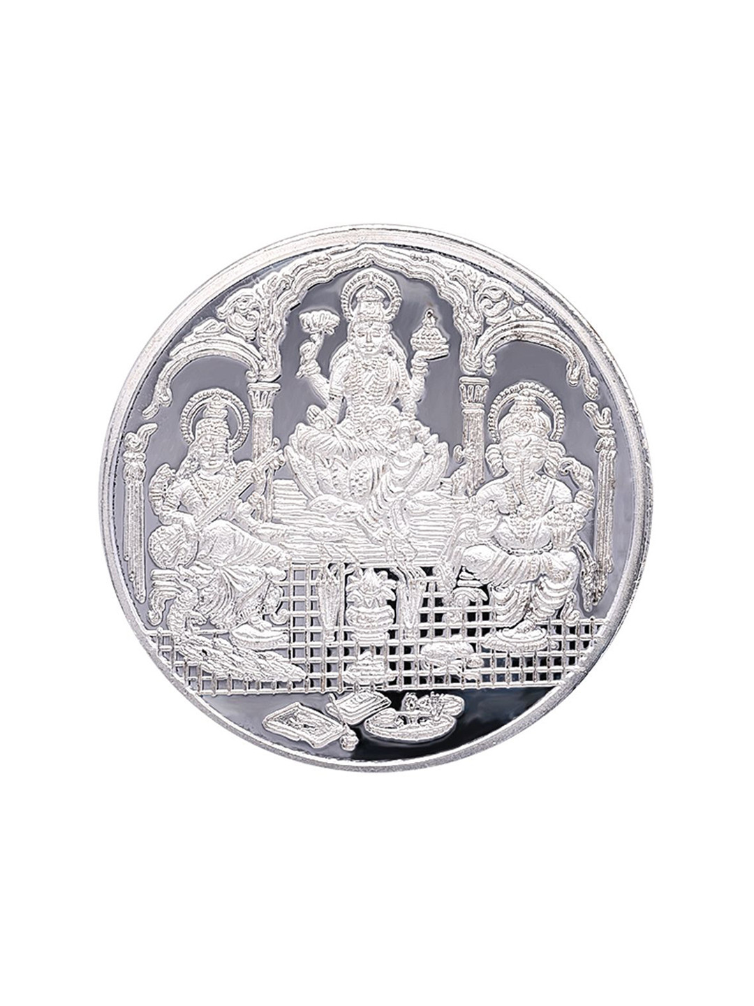 C KRISHNIAH CHETTY JEWELLERS PVT LTD 999 Pure Silver Ganesha Lakshmi Sarswati Coin-25 g