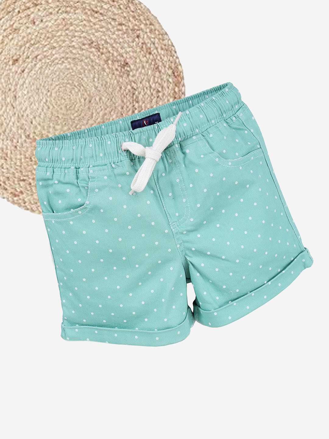 KiddoPanti Girls Printed Cotton Twill Roll Up Mid Thigh Short