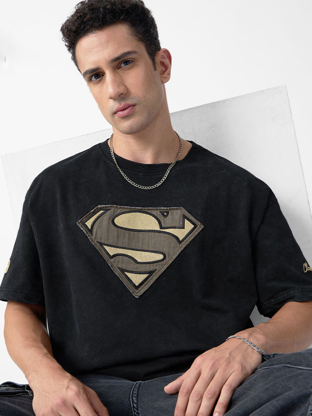The Souled Store Superman Typography Printed Pure Cotton Oversized T-shirt