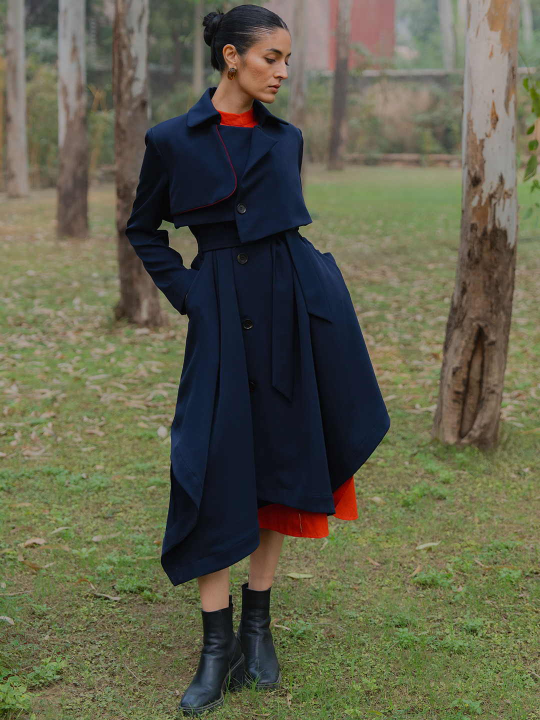 Romaji Women Mock Collar Neck Trench Coat