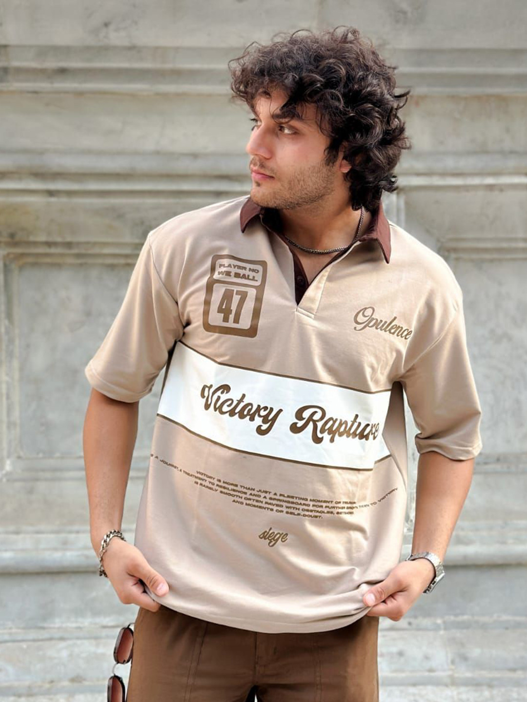 fast fashion Typography Printed Polo Collar Cotton Regular Fit T-shirt