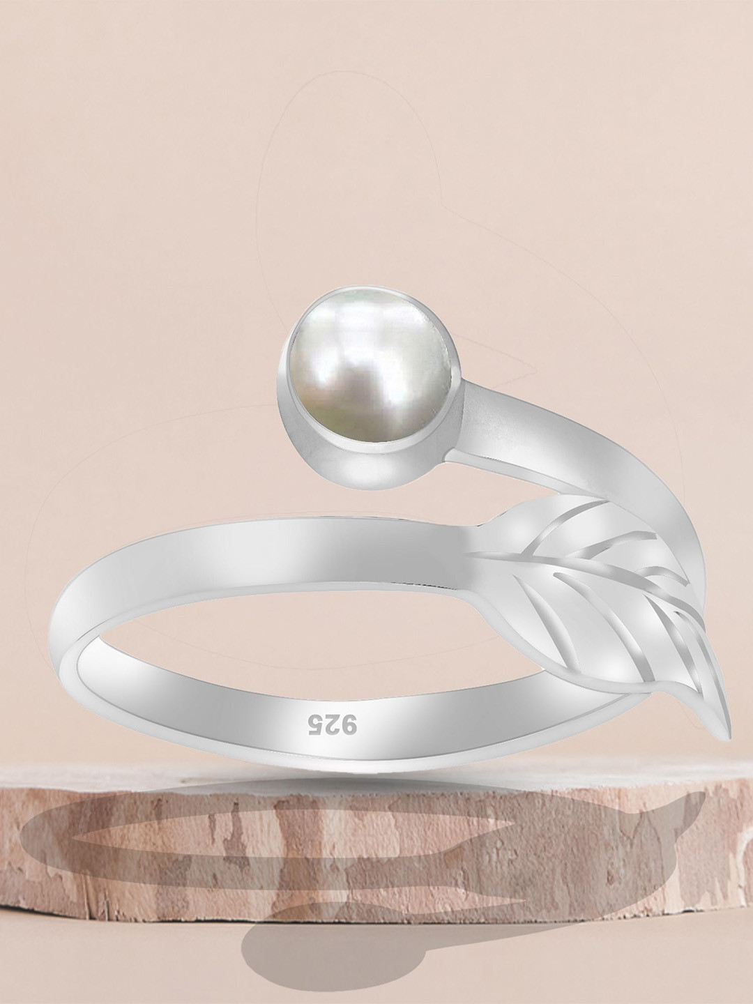 Meadows 925 Sterling Silver Bead Studded Leaf Design Finger Ring