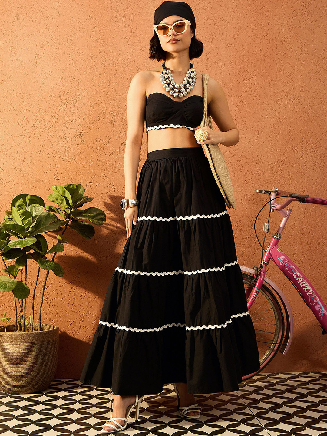 Pink Paprika by SASSAFRAS Lace Bustier Top With Tiered Skirt Co-Ords