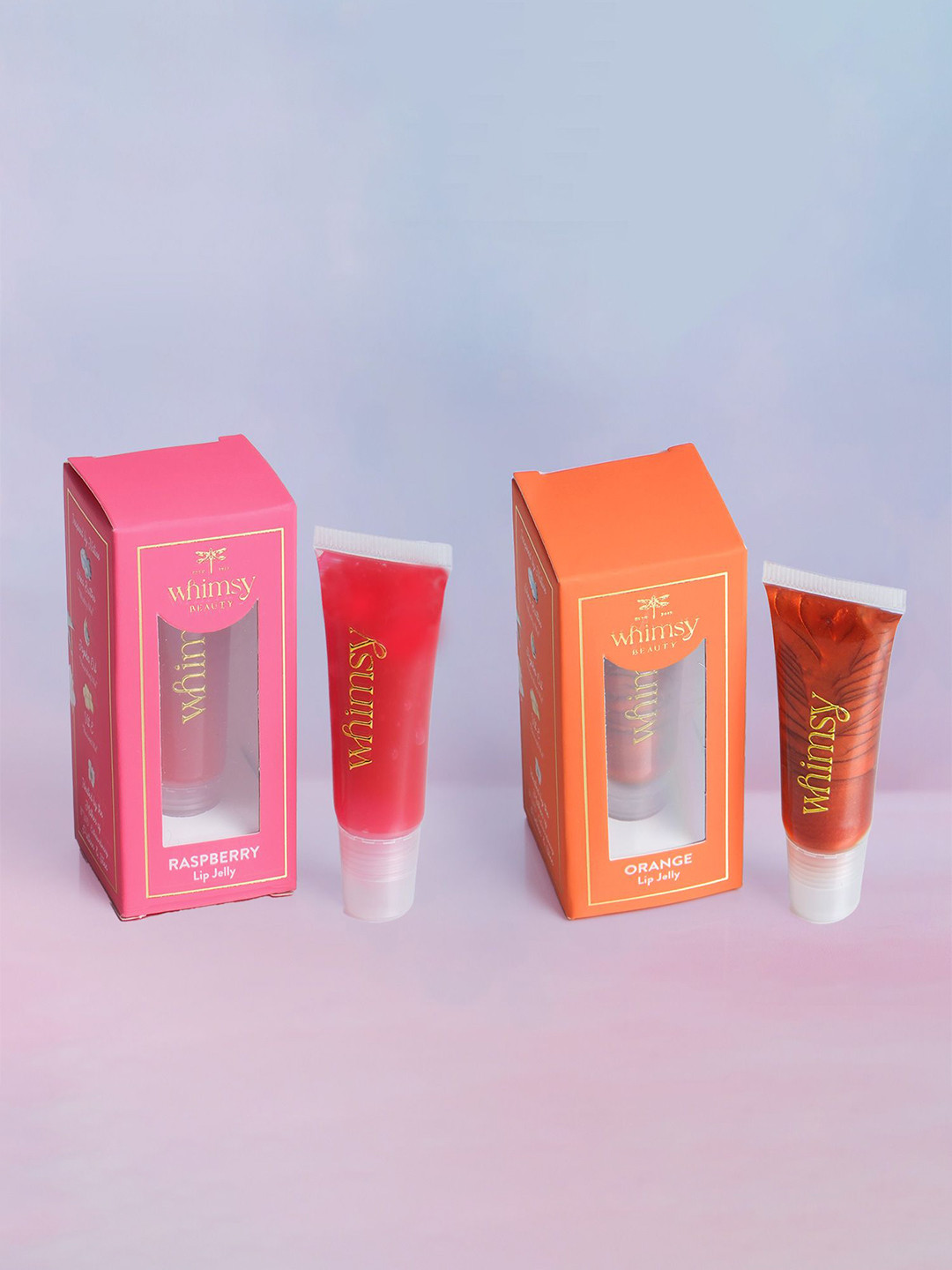 Whimsy Beauty Set Of 2 Non Sticky Lip Jelly With Shea Butter - 15 g Each -Raspberry-Orange