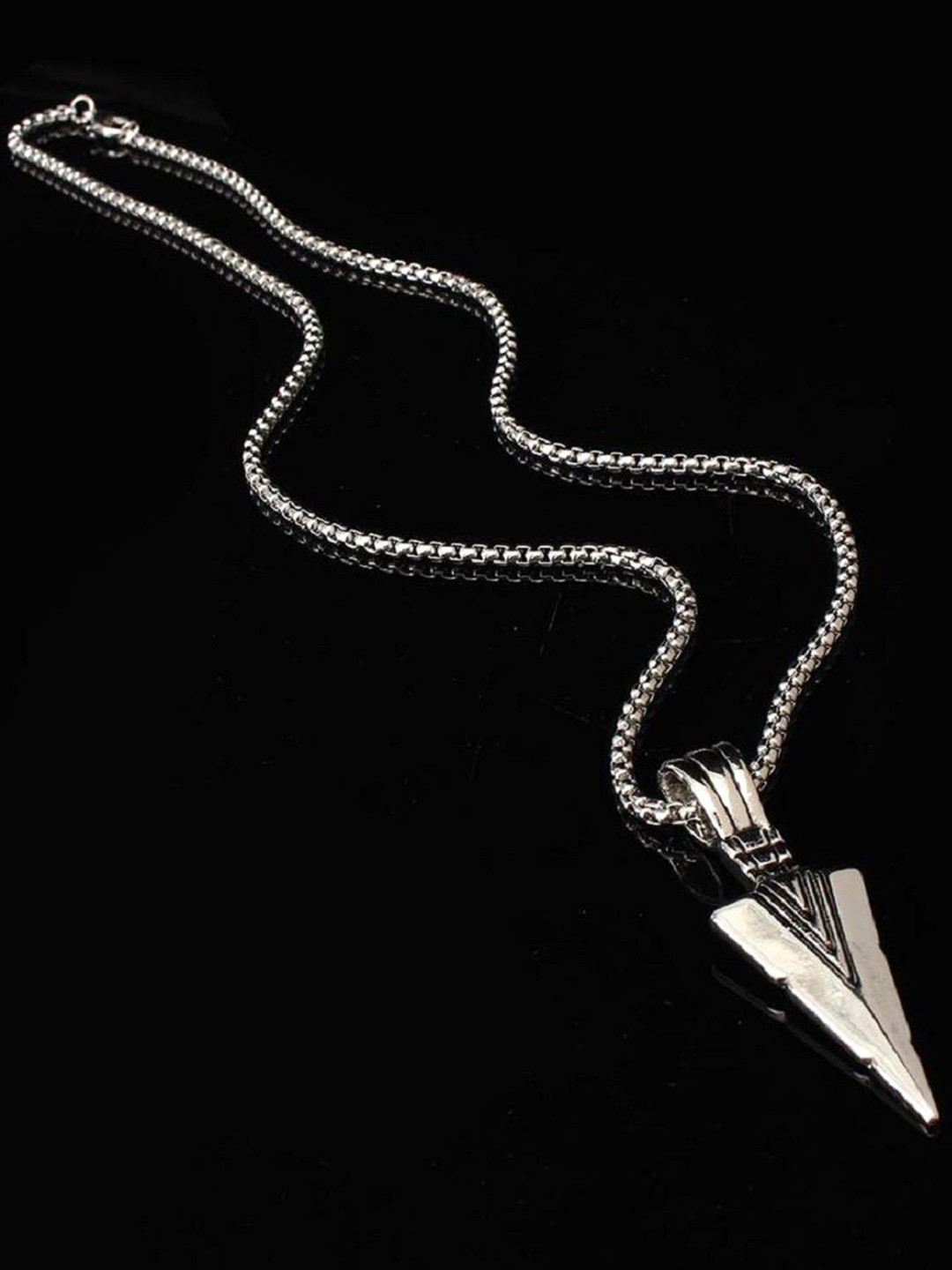 Minprice Stainless Steel Silver-Plated Triangular Arrow Shaped Pendant With Chain