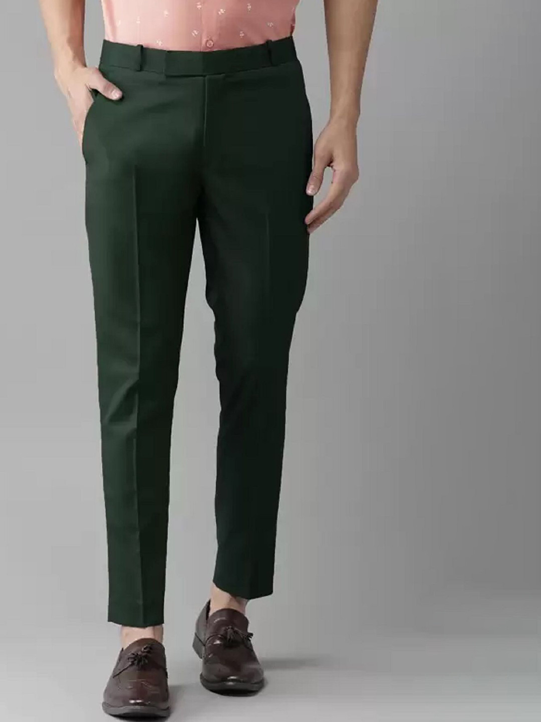 PESADO Men Smart Slim Fit Solid Cotton Formal Trousers