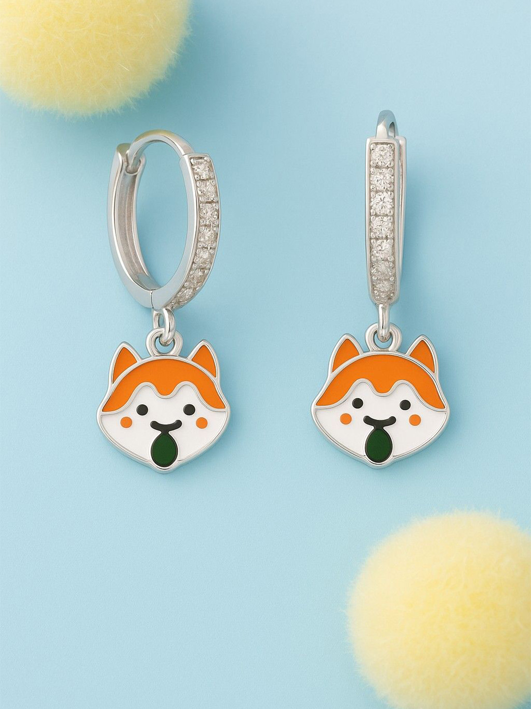 ShimmerTots Girls 925 Sterling Silver Rhodium-Plated Panda Hoops Earrings