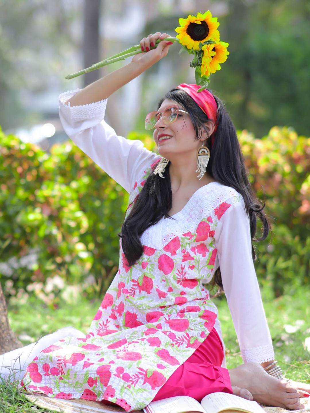 KALINI Women Pure Cotton Summer Sheers Embroidery and Digital Print Straight Kurta