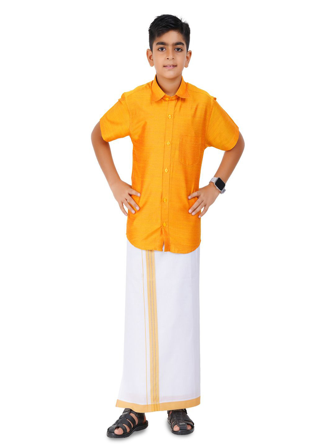 Ethazh Boys Short Sleeves Shirt With Dhoti Clothing Set
