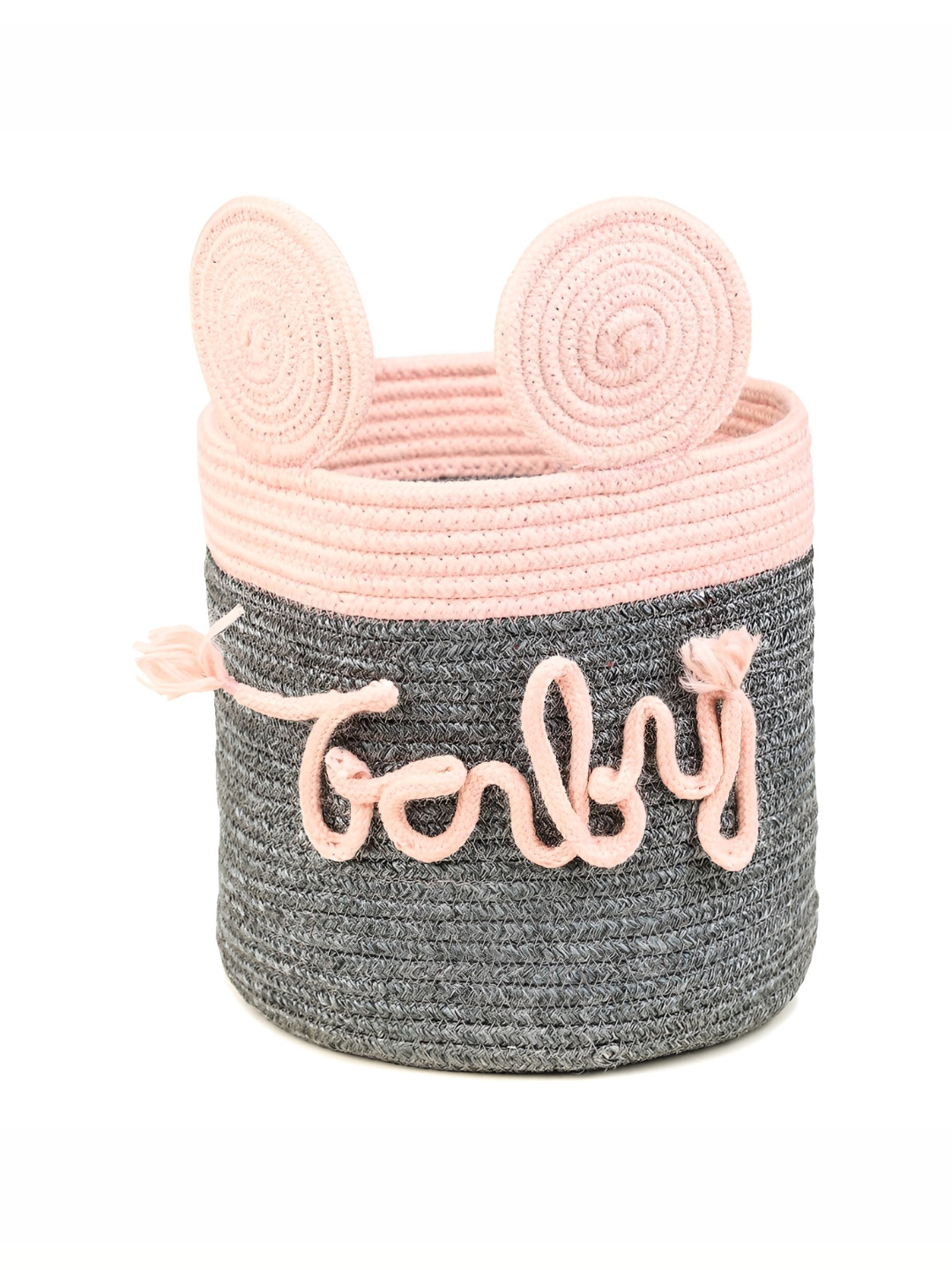 ARIYA Storage Basket Pink & Grey Cotton Blend Multipurpose Toy Organizer