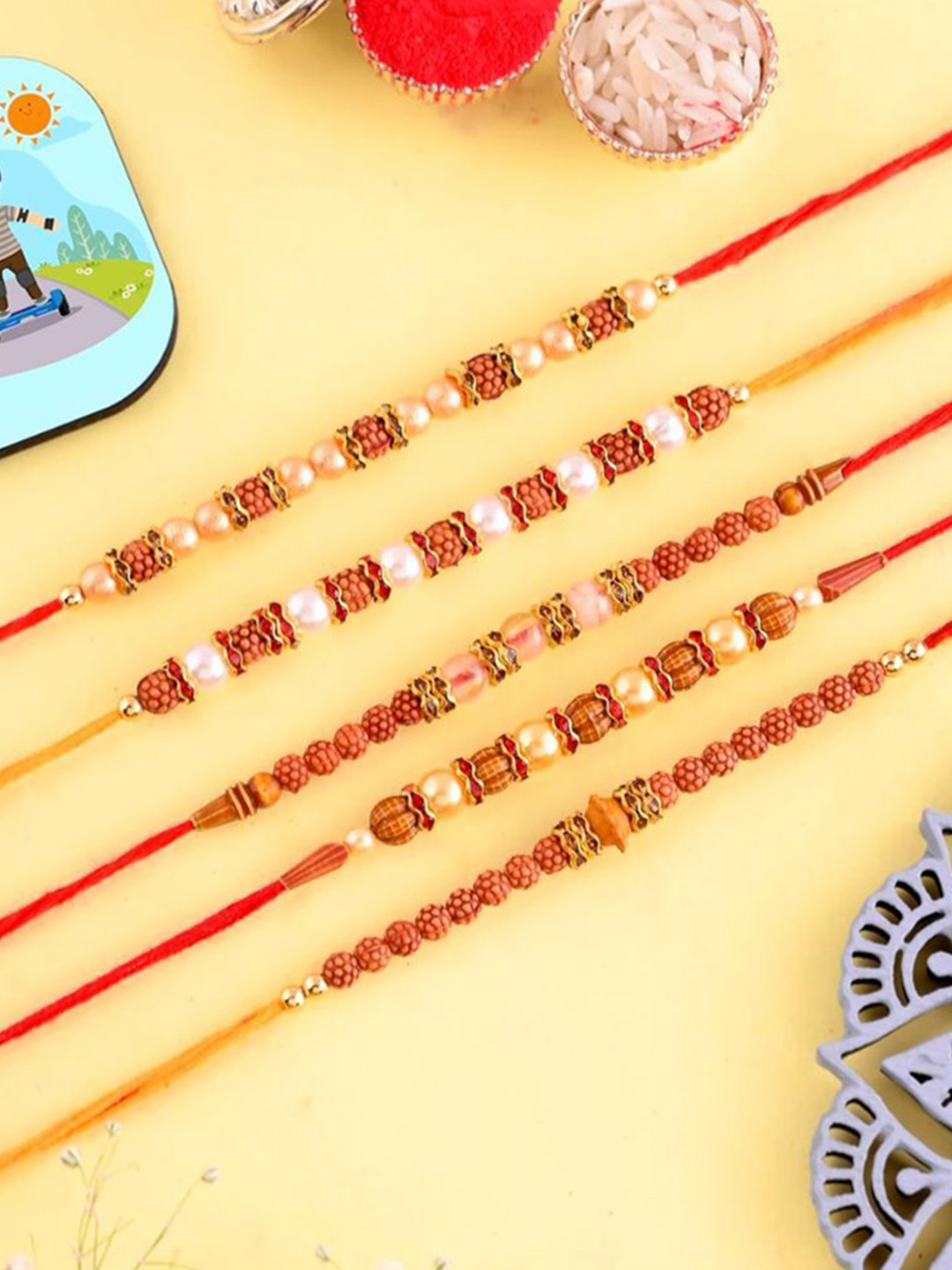 CraftVatika Set Of 5 Rakhis With Fridge Magnet