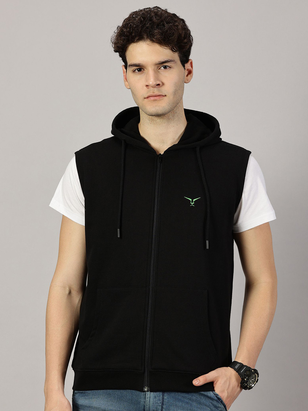 LEON Men Hooded  Sleeveless Zipper Sweatshirt