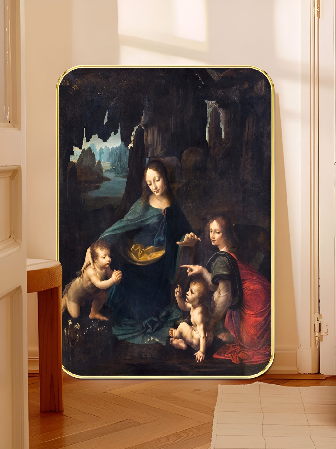 Livin'luxe Black & Grey Printed Virgin of the Rocks Leonardo da Vinci Wood Wall Art