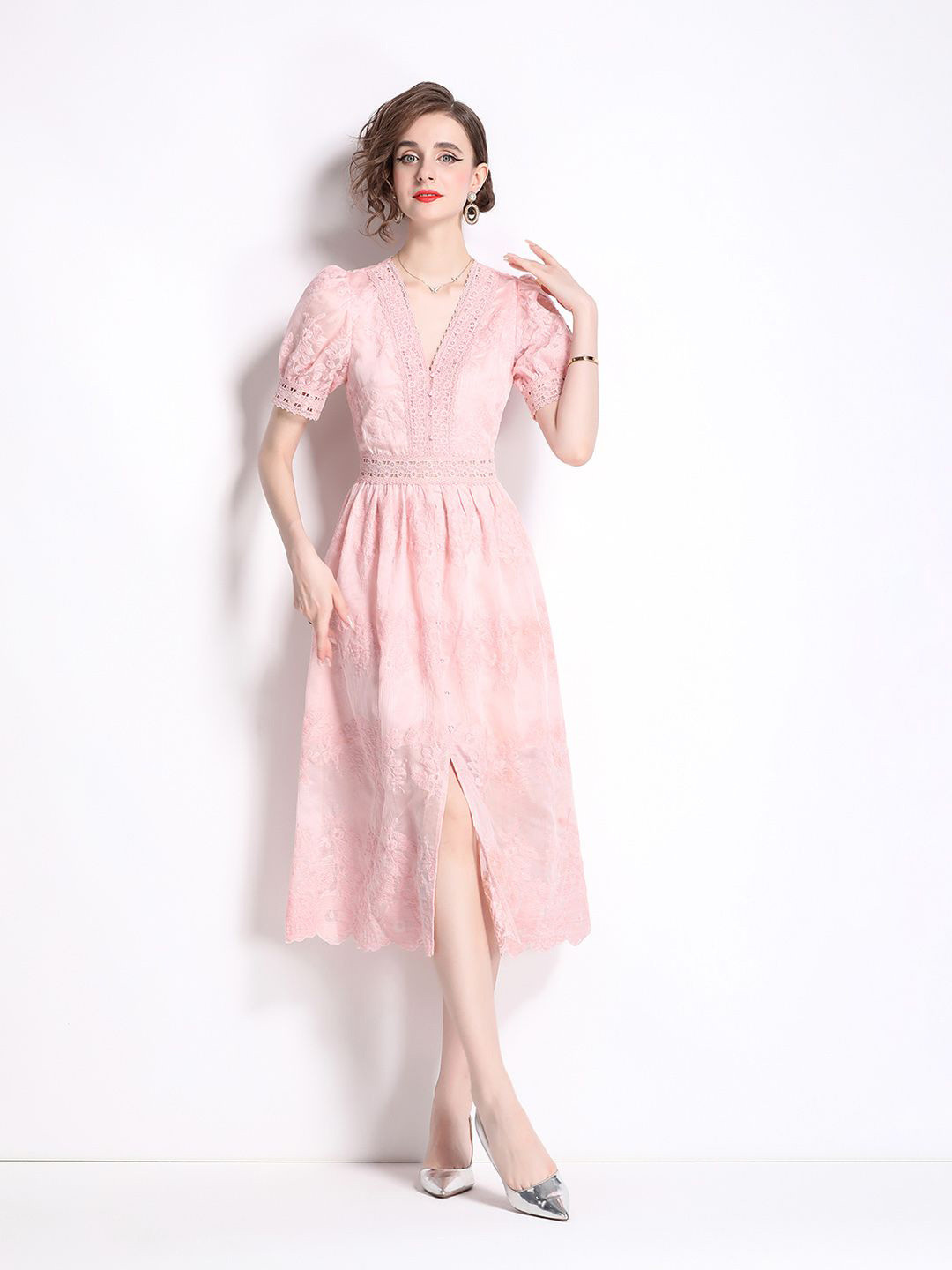JC Collection Women Floral Self Design Slits A-Line Midi Dress