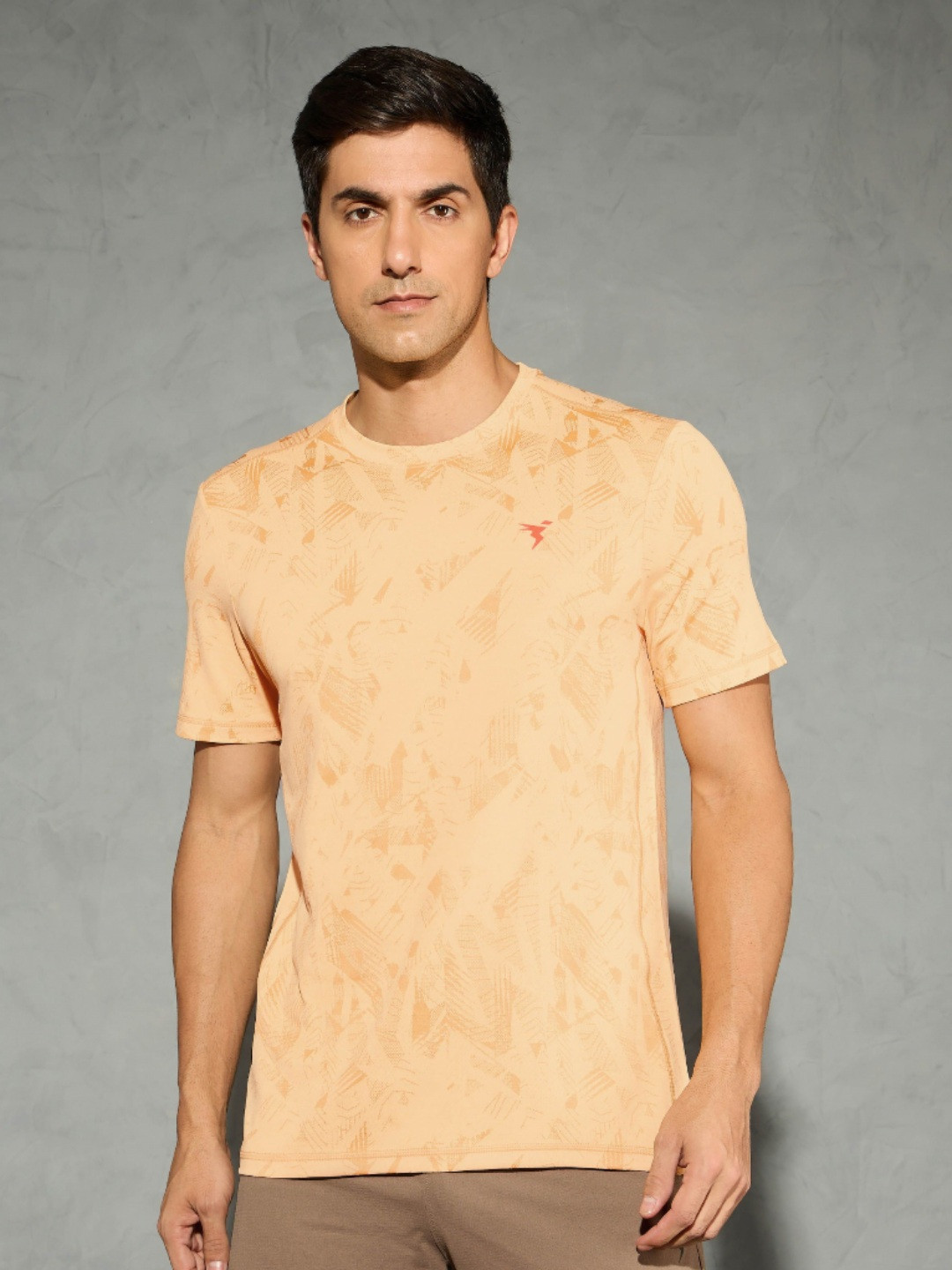 Technosport Abstract Self Design Antimicrobial Slim Fit Round Neck Sports T-shirt