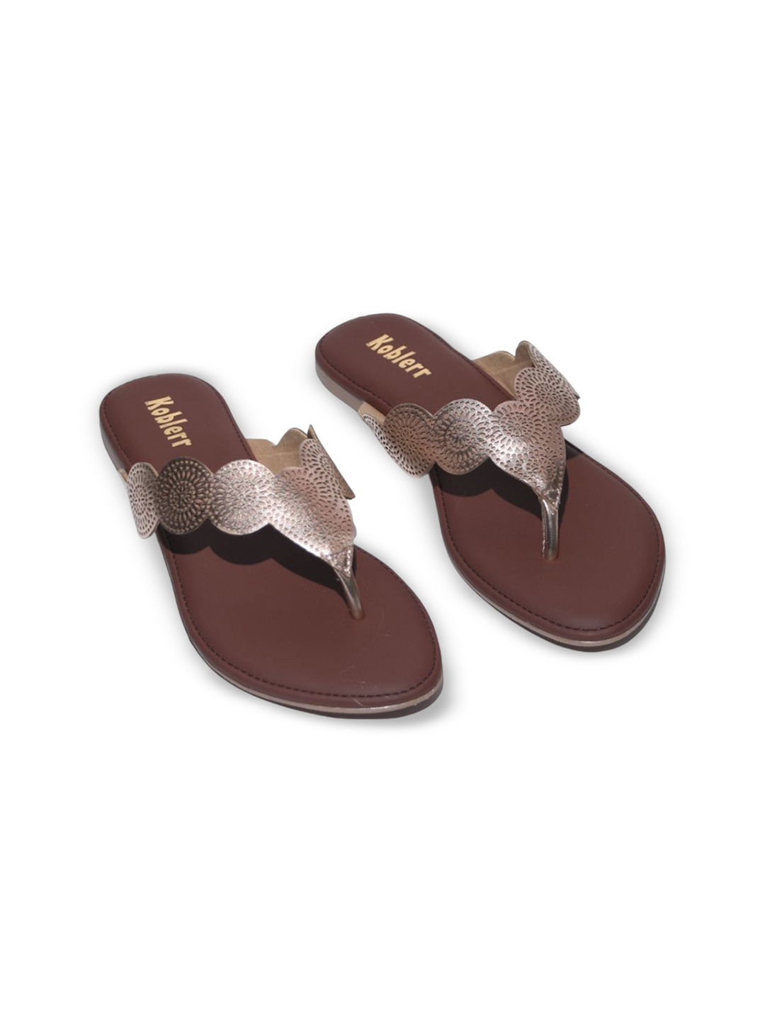 Koblerr Women Textured T-Strap Flats With Laser Cut