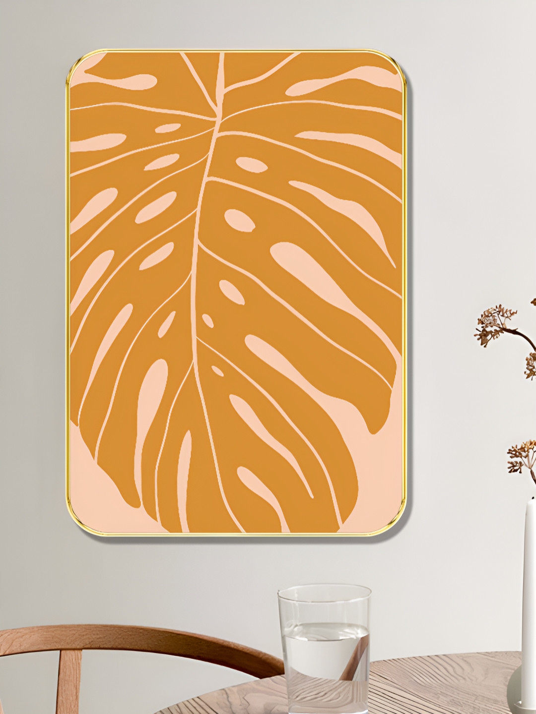 Livin'luxe Pink & Mustard Tropical Leaf Printed Wooden Wall Art