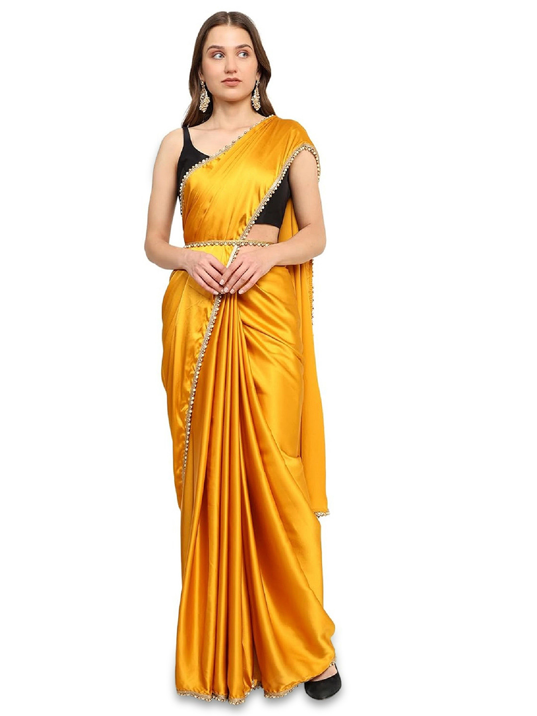 SATAZ Embroidered Satin Ready to Wear Saree