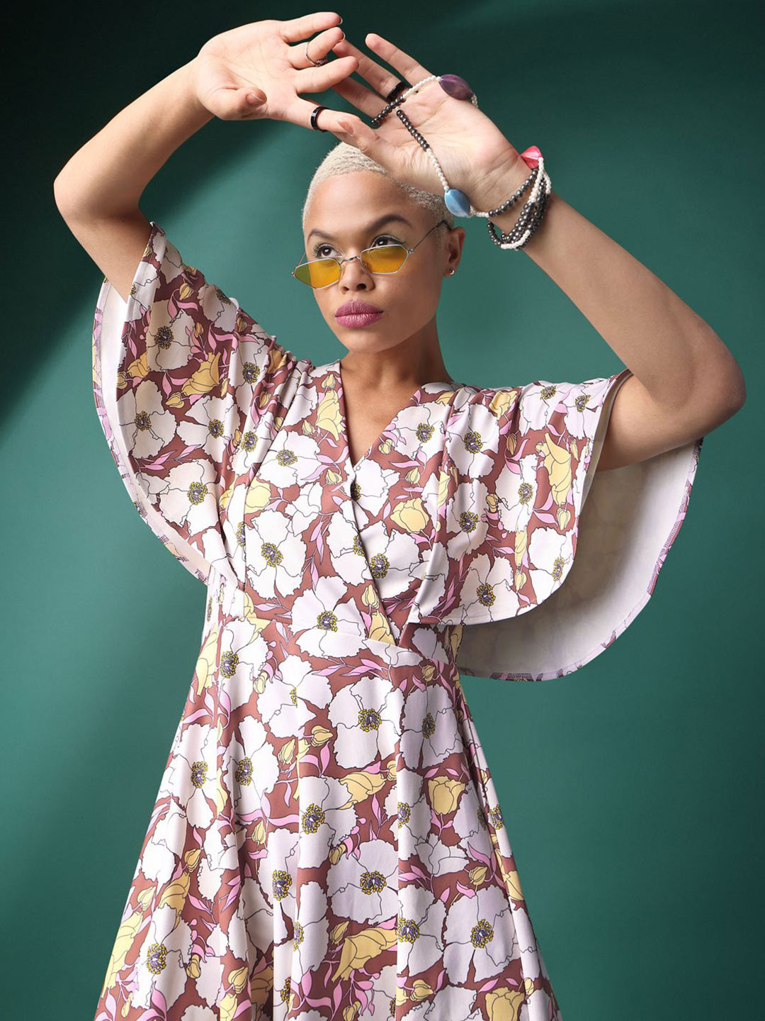 MILOST City Look Floral Printed Flared Sleeve Fit & Flare Dress