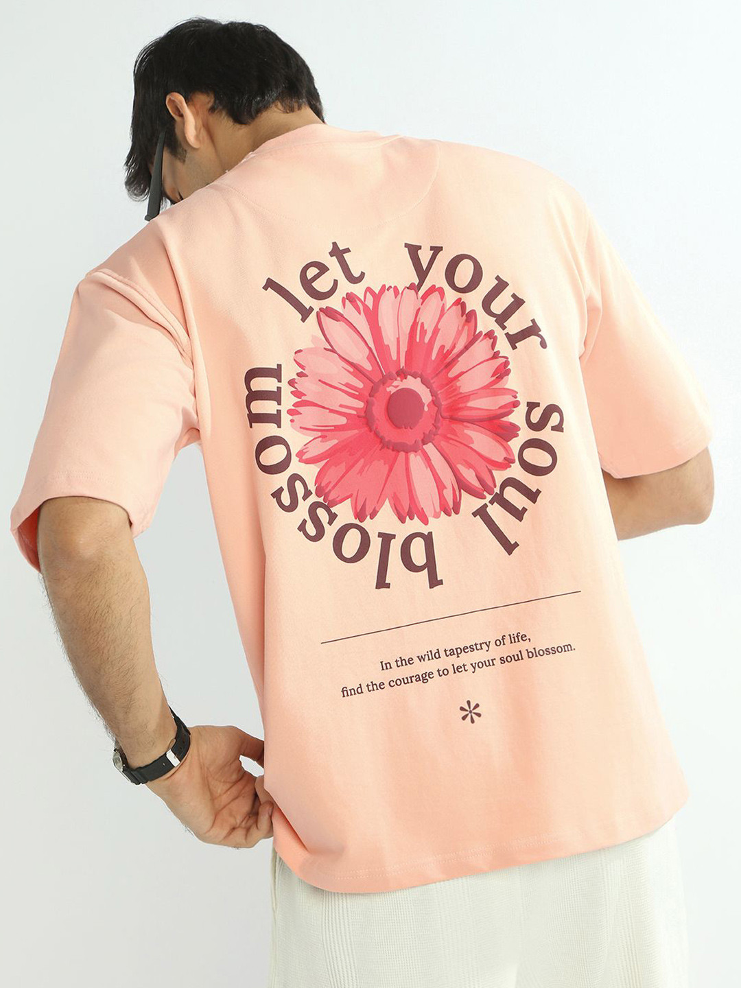 NOBERO Premium Floral Printed Drop-Shoulder Sleeves Oversized Cotton 260 gsm T-shirt