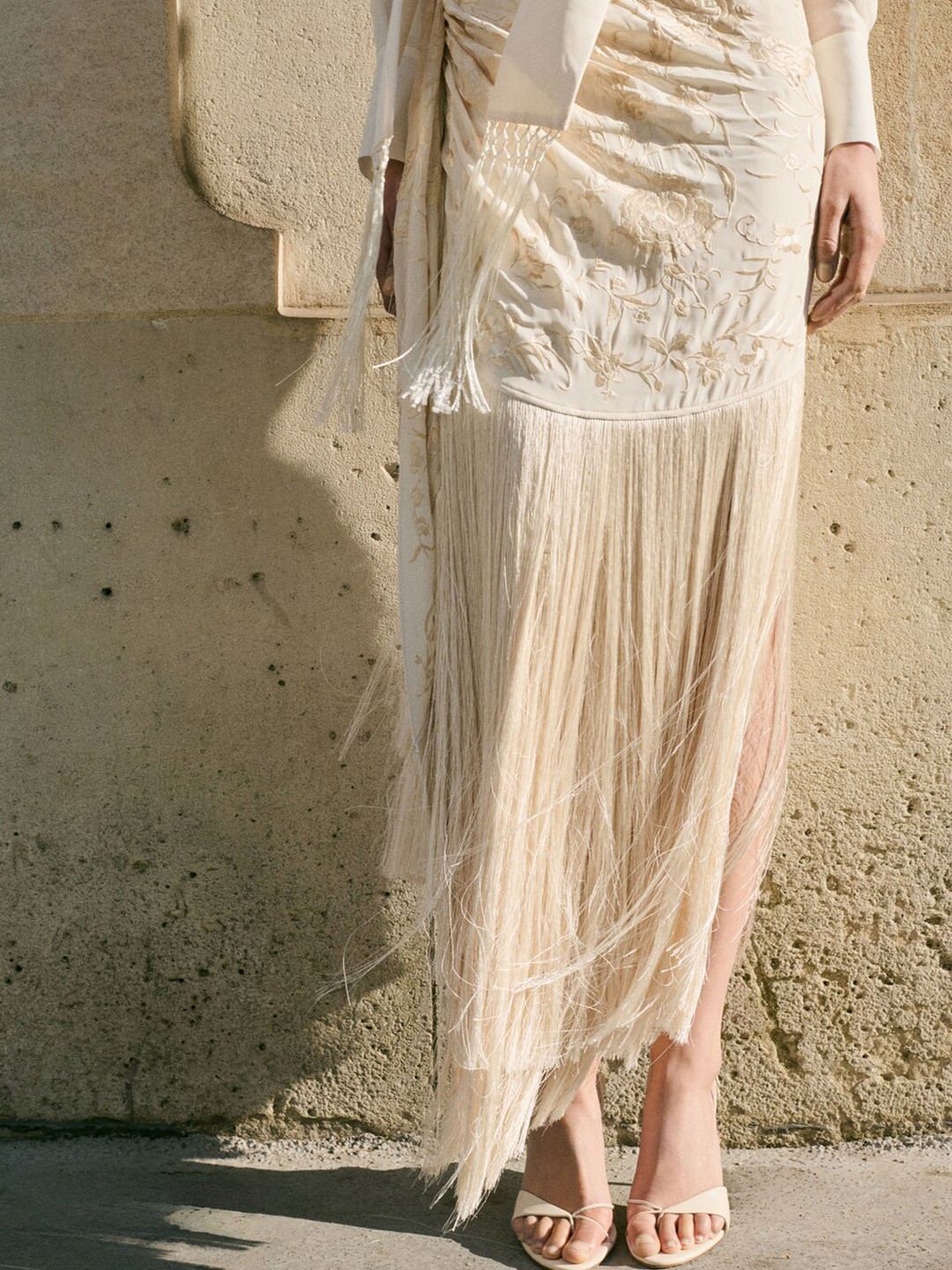 MANGO SELECTION CAPSULE Collection Embroidered Fringe Pareo-Style Skirt