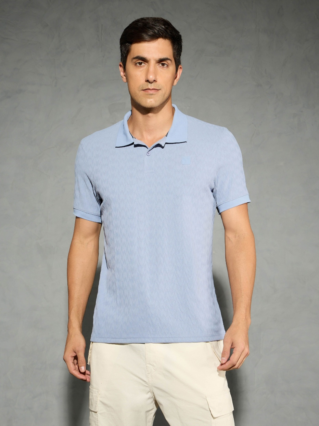 Technosport Jacquard Polo Collar Antimicrobial Slim Fit Sports T-shirt With Doublecool