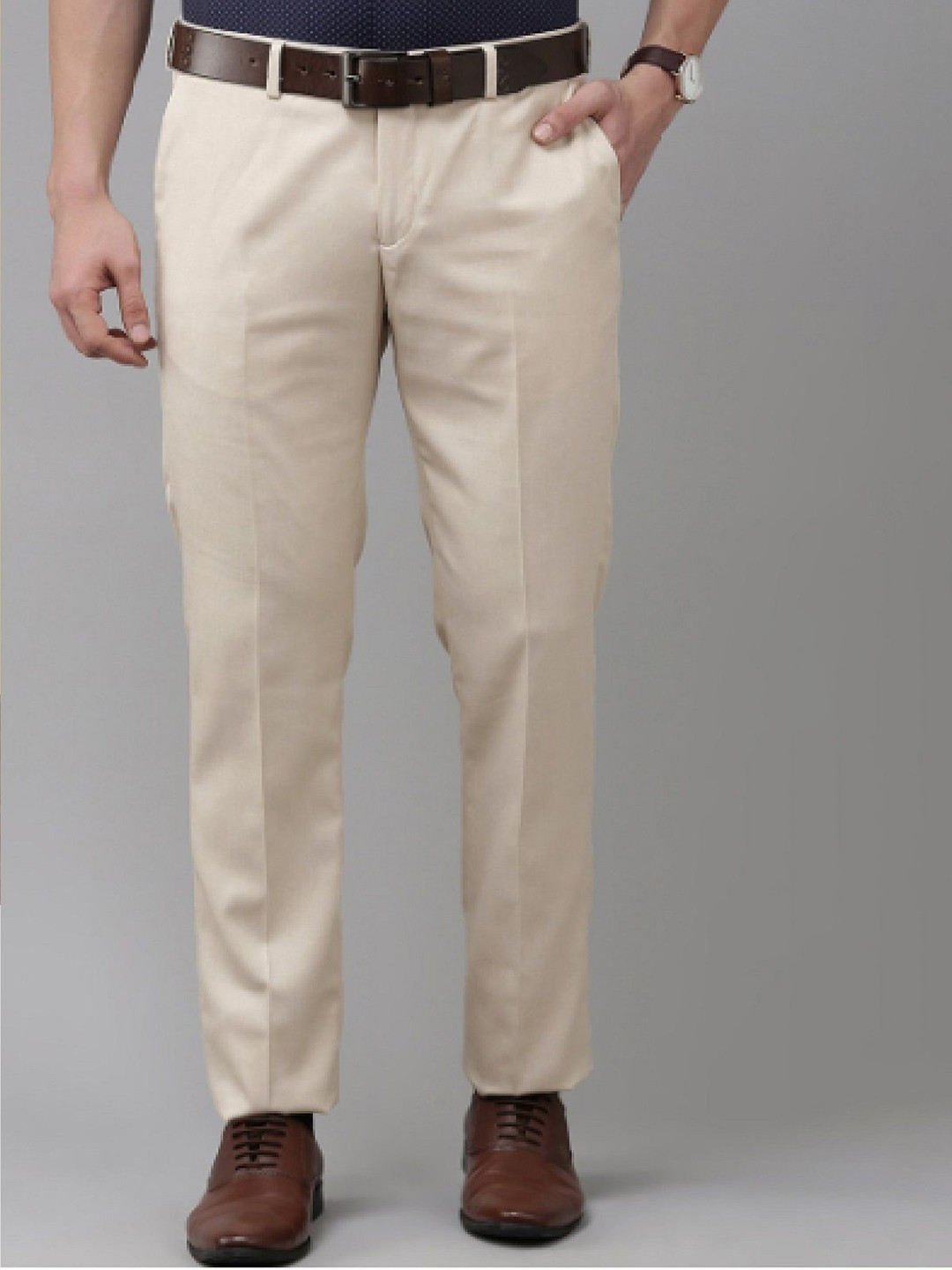 PESADO Men Smart Slim Fit Solid Formal Cotton Trousers