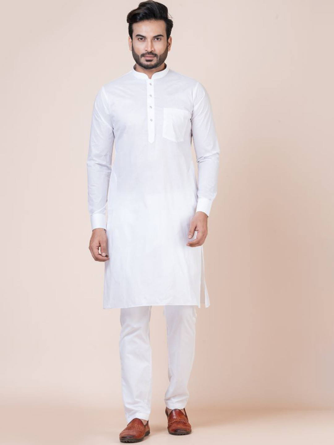 Nawaz's Kurta Men Regular Mandarin Collar Pure Cotton Kurta with Pyjamas