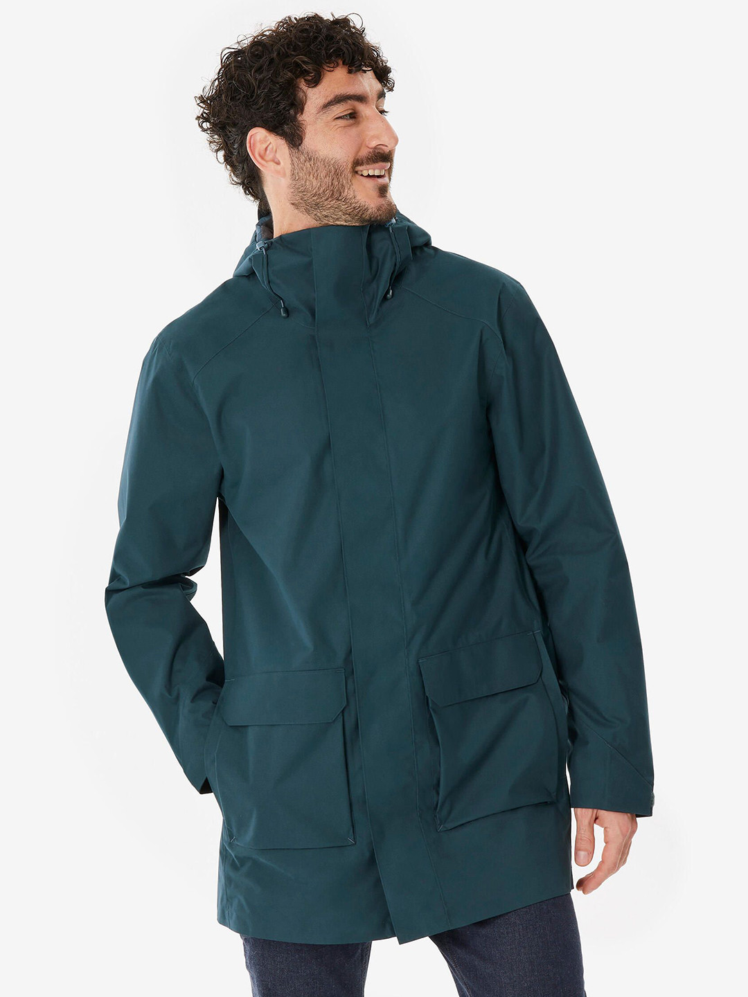 Decathlon QUECHUA Men Solid Hooded Hiking Long Jacket