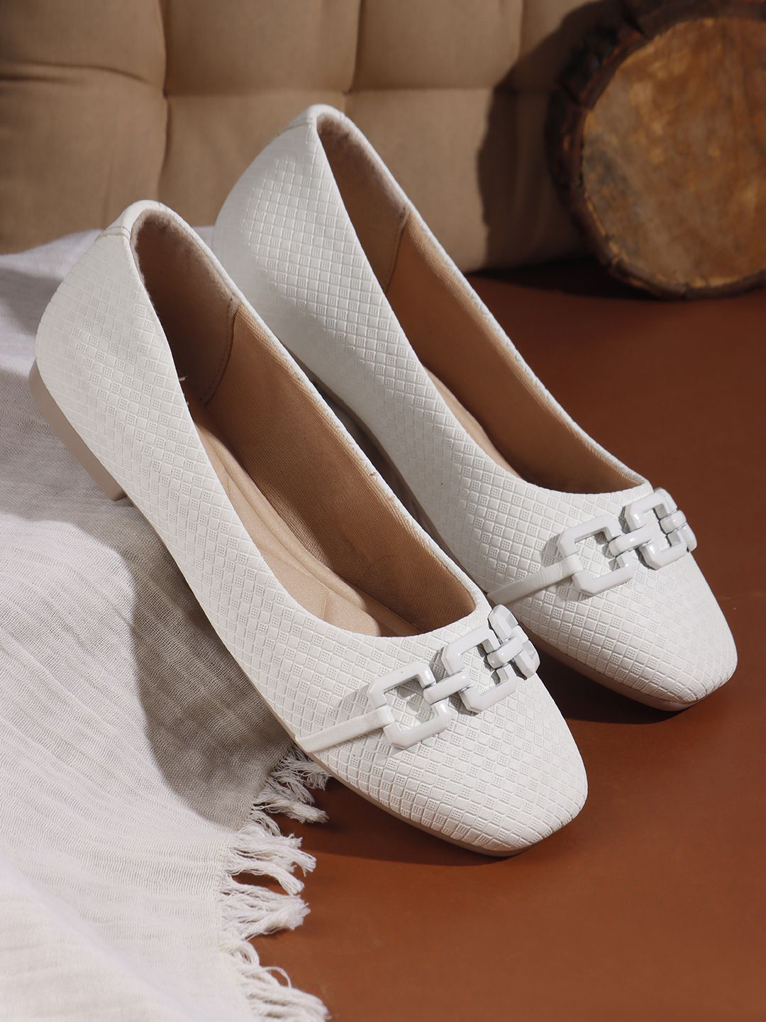 CORSICA Women White Slip-On Square Toe Ballerinas