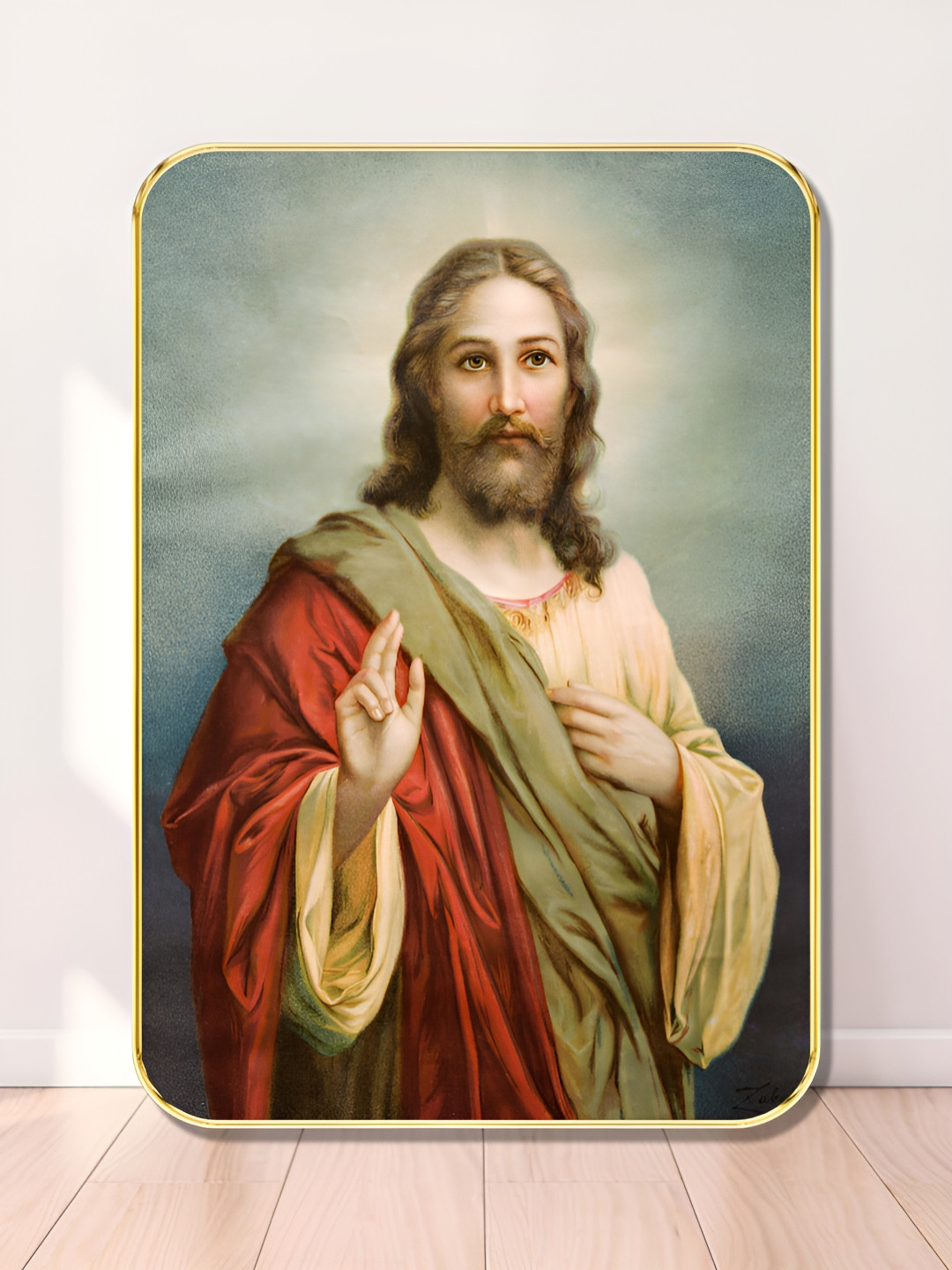 Myntra Elegant Homes Green & Brown Jesus Christ Printed Religious Wooden Wall Art