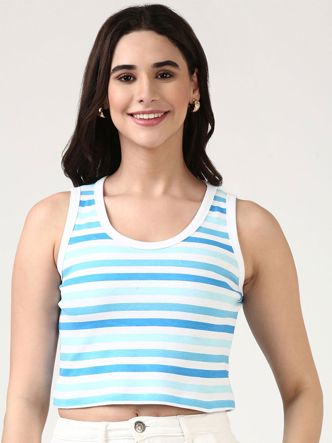 FILMODE Women Horizontal Stripes Striped Tank Crop Top