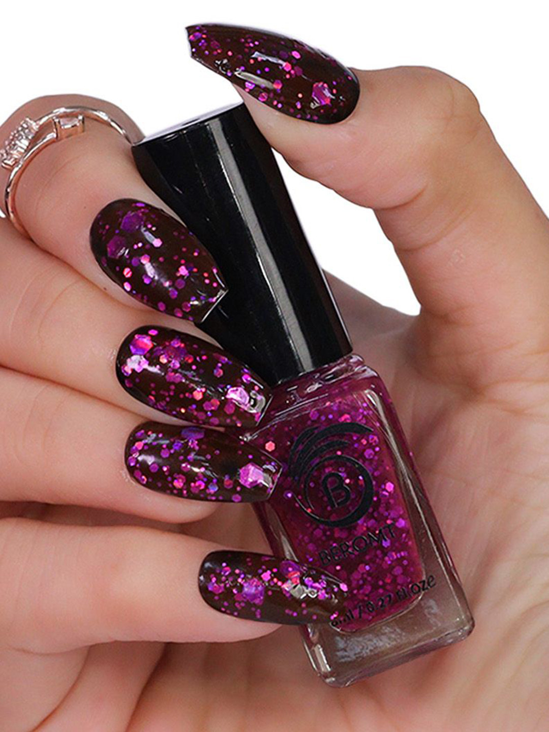 BEROMT Hexa Holo Quick Dry Glitter Chunky Nail Polish- 8 ml- Purple BNP 219