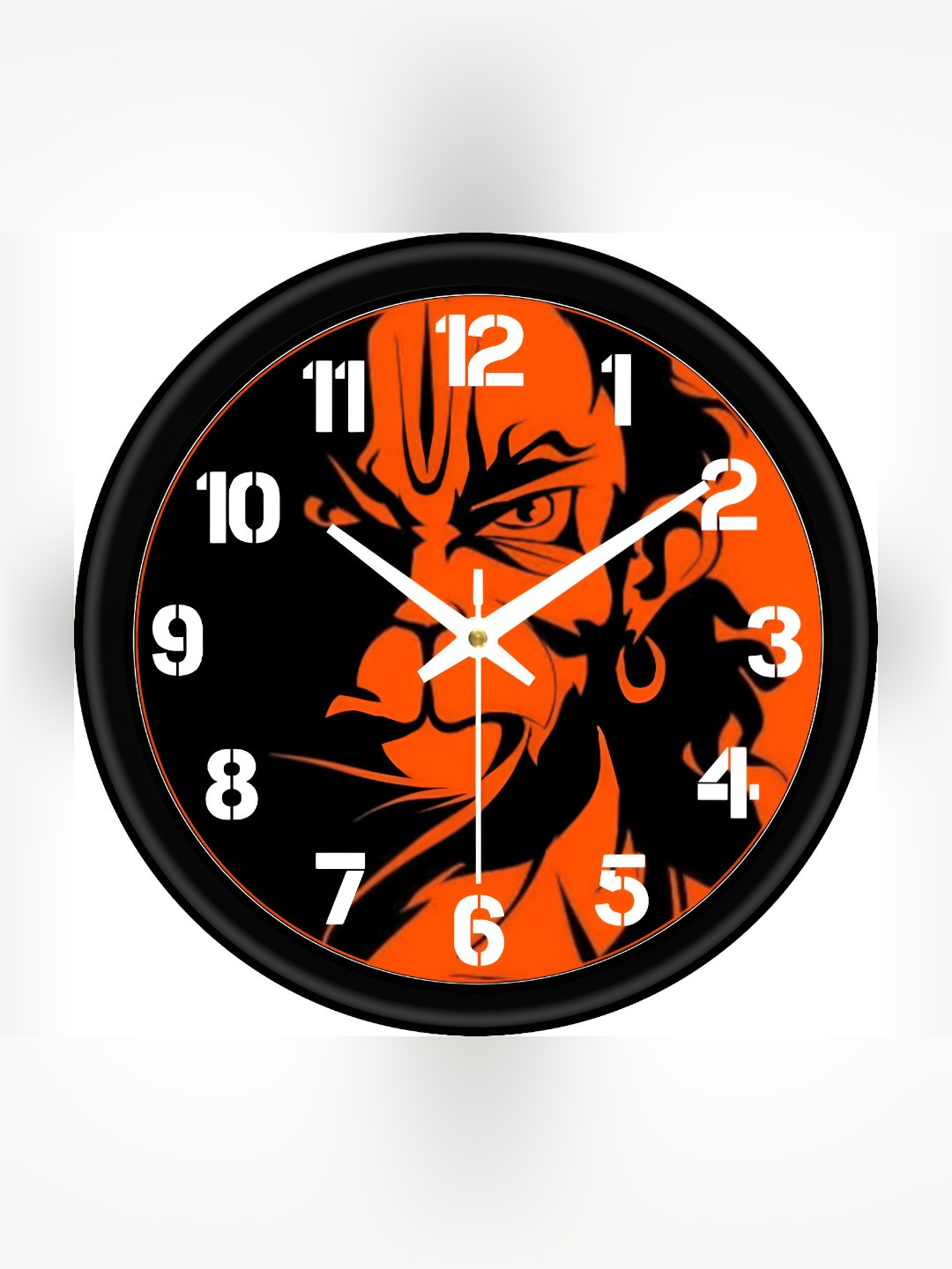 Arpita Crafts Black Plastic Large Display Round Battery Analogue Hanuman Wall Clock-25cm