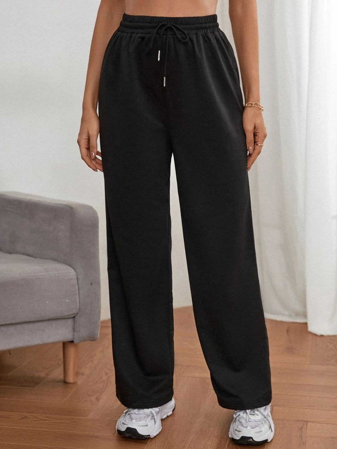 FLYNOFF Women Relaxed Straight Leg Loose Fit Track Pant Trousers