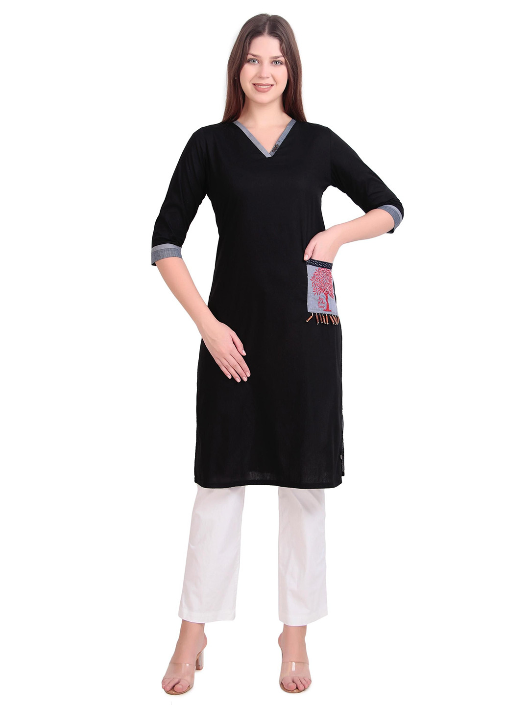 Pose india V-Neck Pure Cotton Straight Kurta