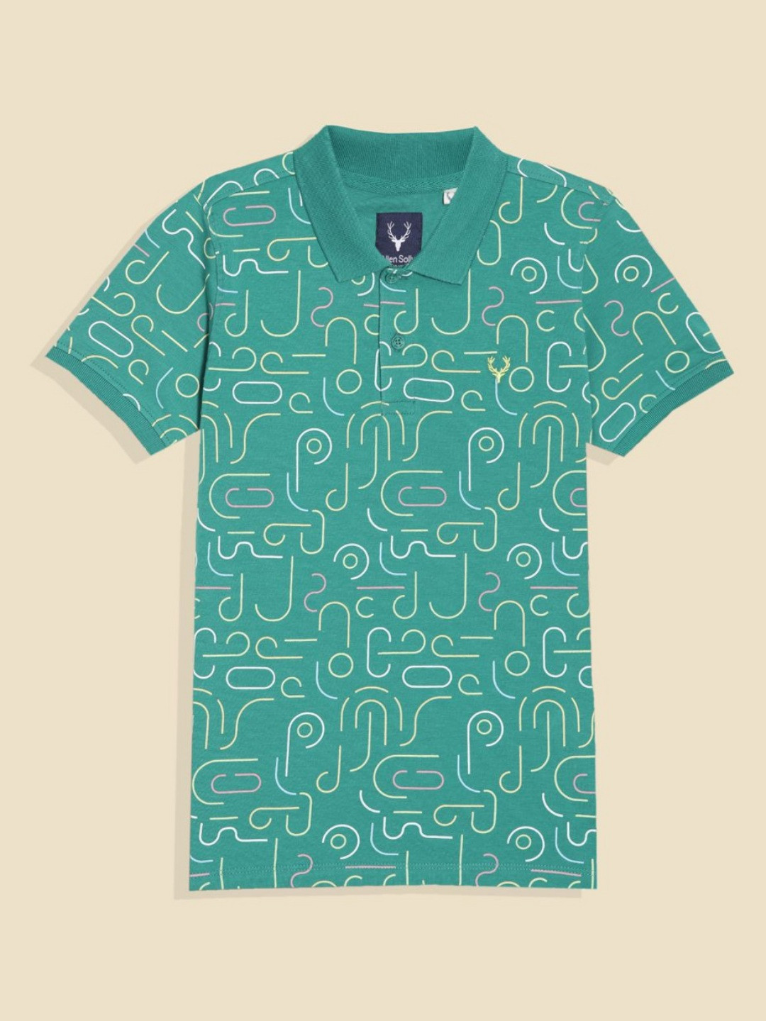 Allen Solly Junior Round Neck Cotton Boys Polo Collar Graphic Printed Monochrome T-shirt