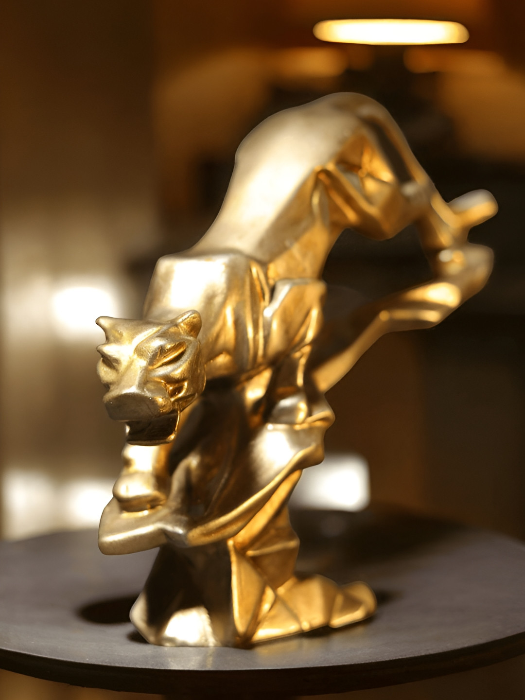 Fabzie Decor Panther On Rock Climbing Down Gold Marble Glossy Living Room Tiny Showpiece - 7 Inches