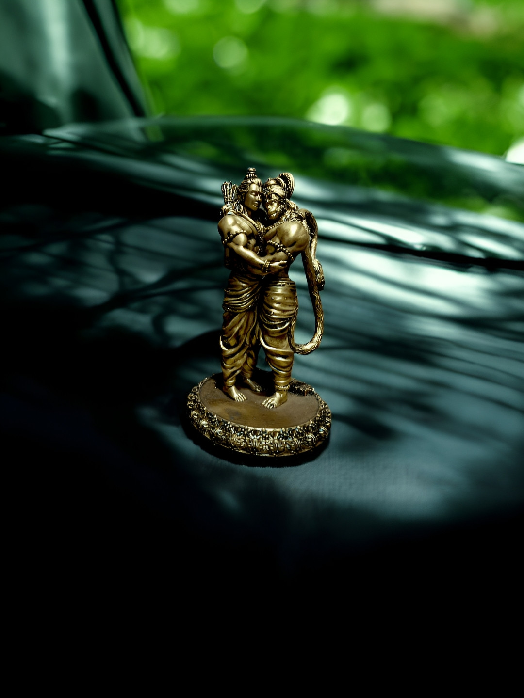 Fabzie Decor Shri Ram and Hanuman Ji Gold Marble Glossy Prayer Room Tiny Showpiece - 4.5 Inches