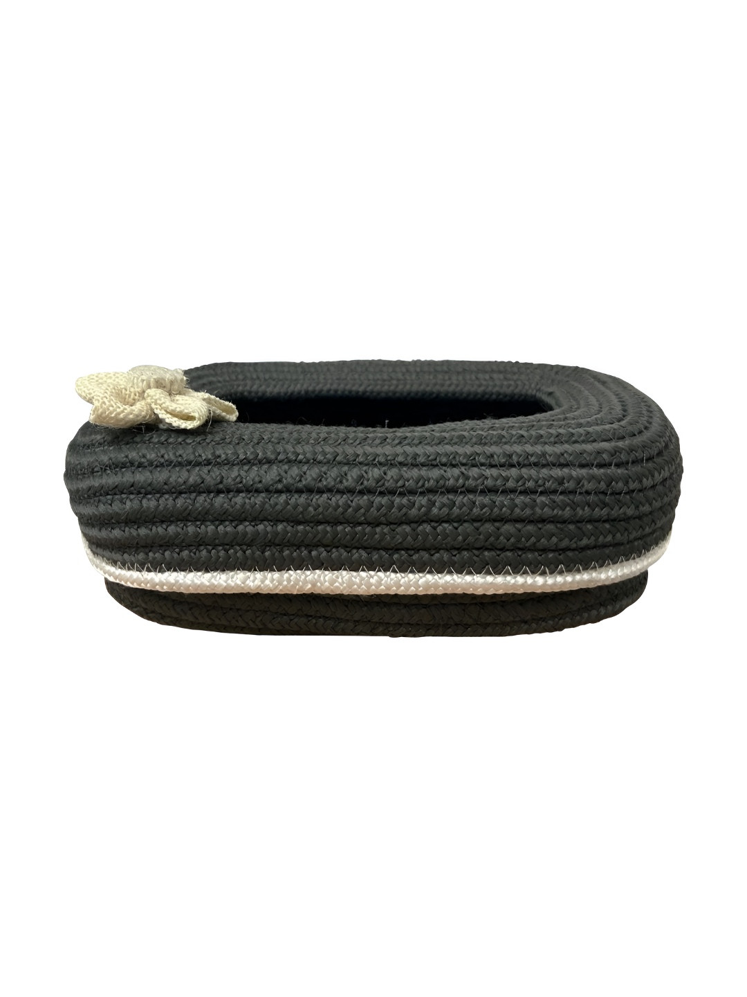 Ariya Grey & White Cotton Blend Tissue Box Holder with Flower