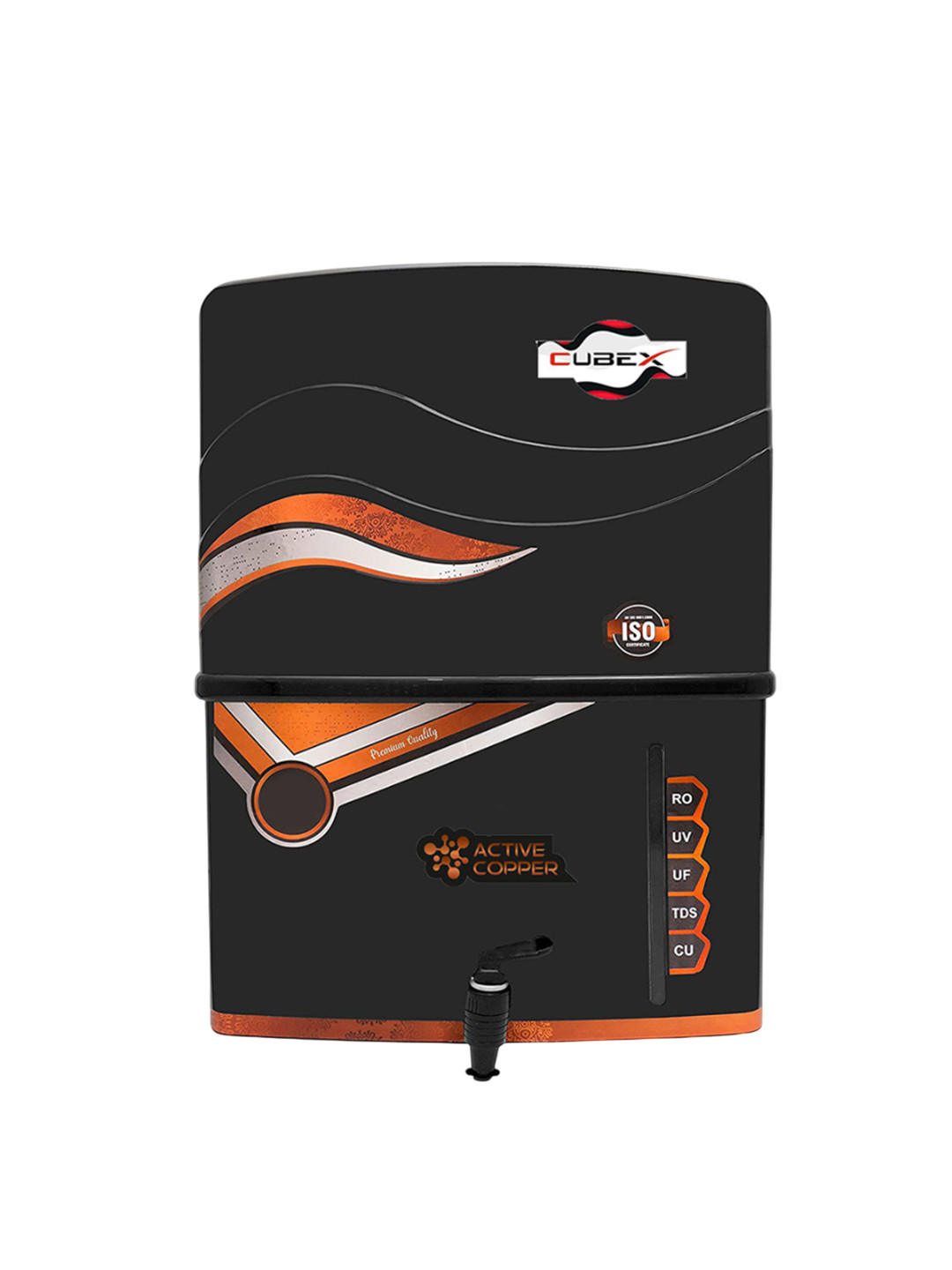 Cube X Black & Orange-Colored RO Water Purifier 12 L