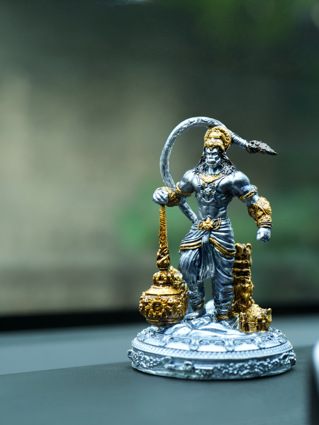 Fabzie Decor Hanuman Ji's Lanka Dahan Gold Marble Natural Prayer Room Tiny Showpiece - 5 Inches