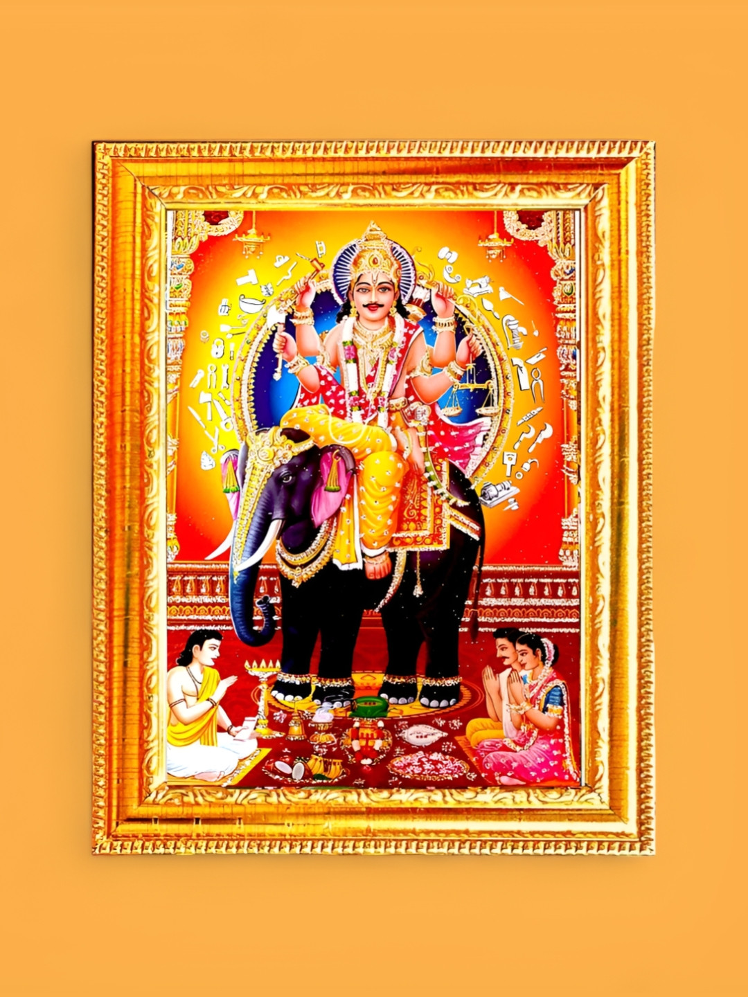 SUNINOW Gold Toned & Red Vishwakarma Printed Photo Frame