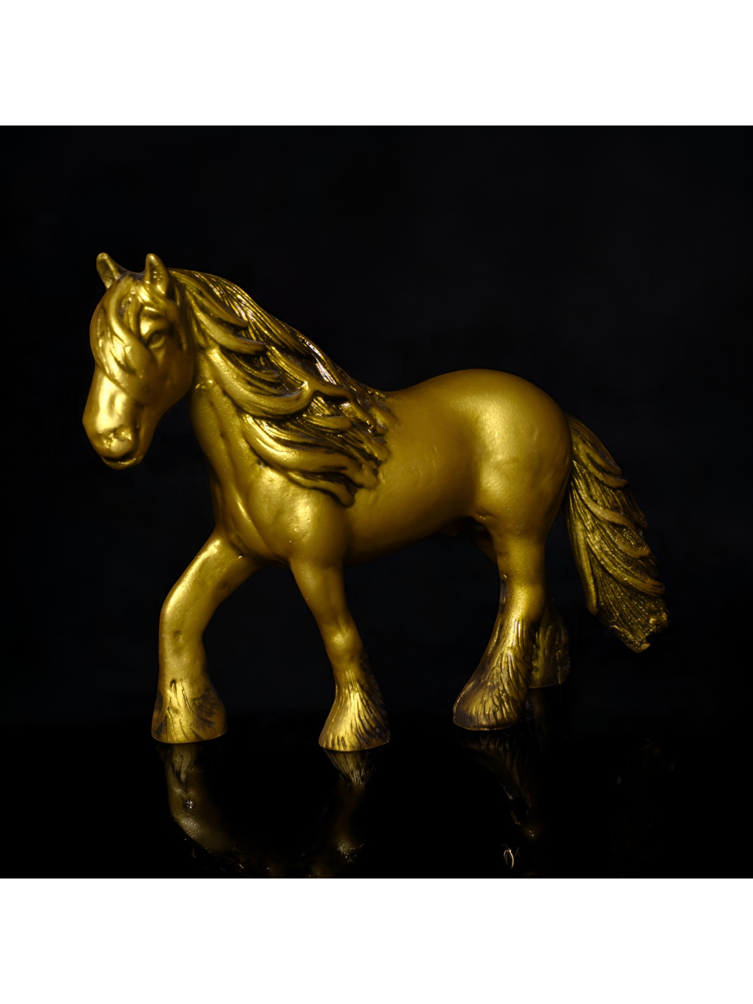 Fabzie Decor Horse with Hair Gold Marble Natural Living Room Tiny Showpiece - 4.5 Inches