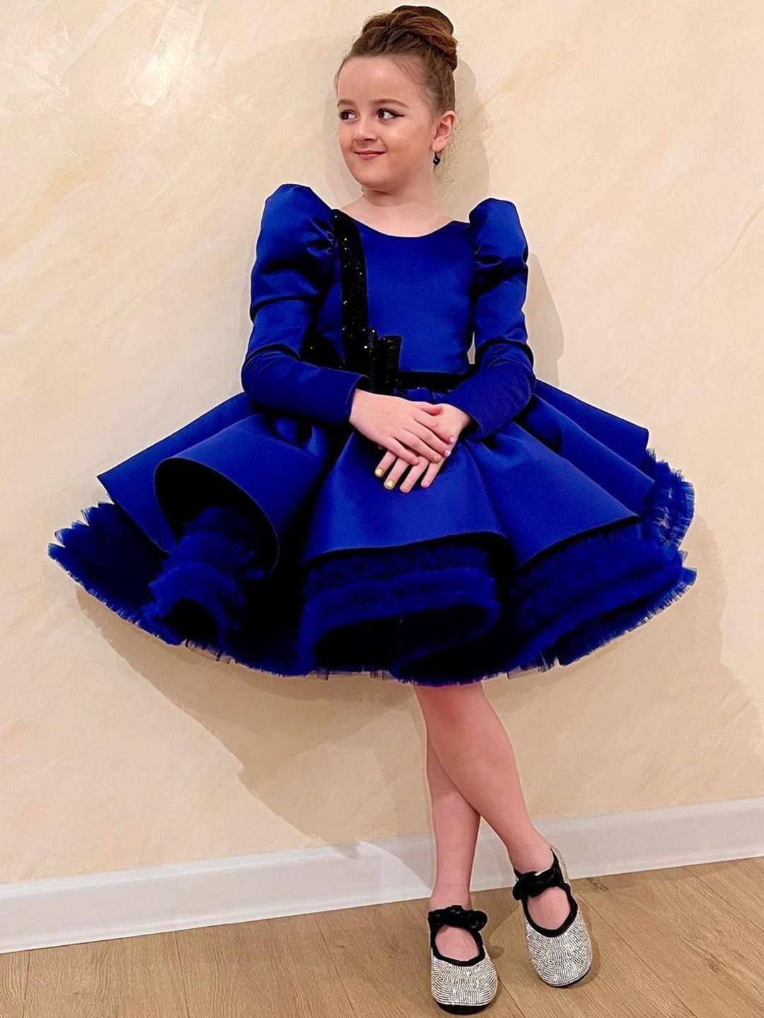 First Little Smile Women Embroidered Net Cotton Balloon Dress