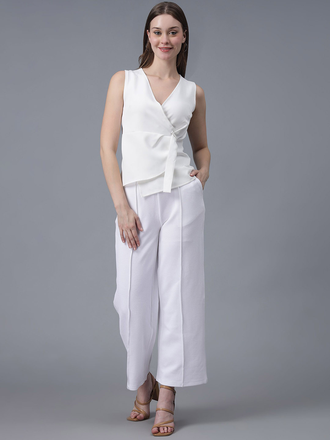 SAFFE Texture V-Neck Crop Top With Trouser Co-Ords