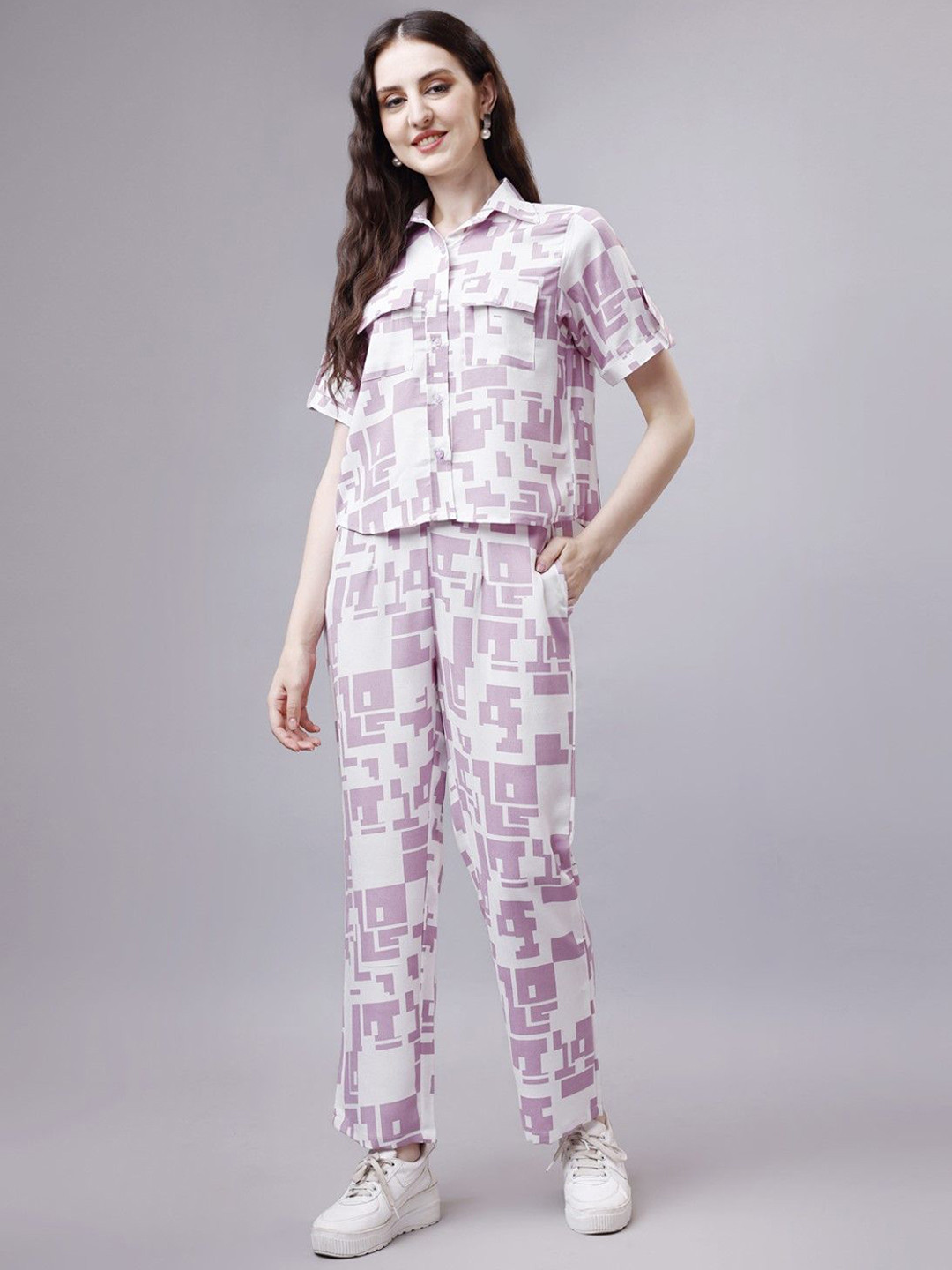 4WRD by Dressberry Printed Shrit Collar Neck Shirt With Trousers Co-Ords